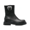 Versace Jeans Couture Buckled Round-toe Low-heel Boots In Black