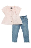 7 FOR ALL MANKIND KIDS' 2-PIECE EYELET & JEANS SET