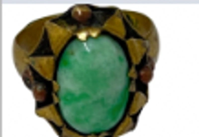 Marketplace 1970s Jadeite Gold-tone Adjustable Ring -#59 In Bronze