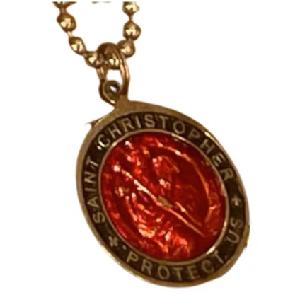Marketplace 1970s St. Christopher Charm Pendant Surfer Medal Necklace In Red