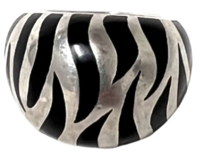 Marketplace 50s Zebra Enameled Sterling Silver Ring Sz 7 In Black