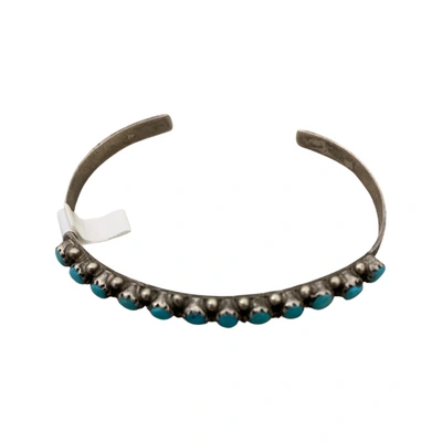 Marketplace 50's Zuni Turquoise Snake Eyes Sterling Bracelet 10g In Silver