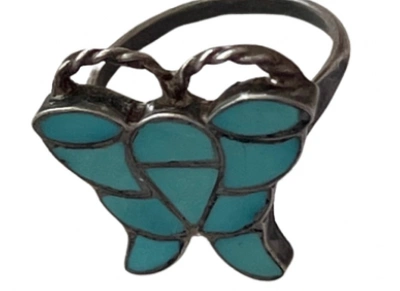 Marketplace 60s Sterling Turquoise Butterfly Ring In Blue