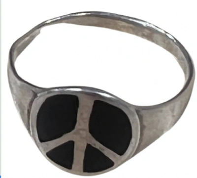 Marketplace 70s Inlaid Onyx Peace Mexican Sterling Ring 6.5 In Silver