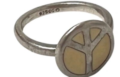Marketplace 70s Inlaid Peace Sign Sterling Ring In White