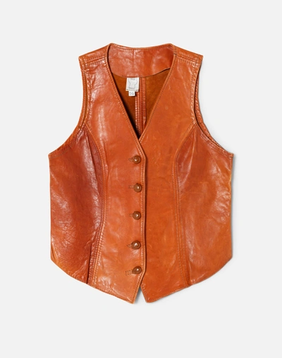 Marketplace 70s Leather Waistcoat In Brown