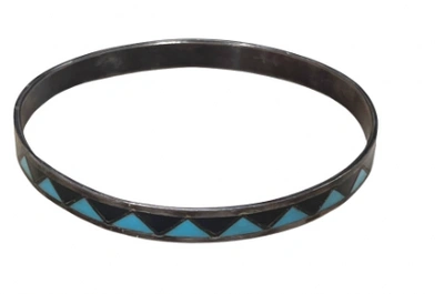 Marketplace 70s Sterling Silver Enameled Bangle In Blue