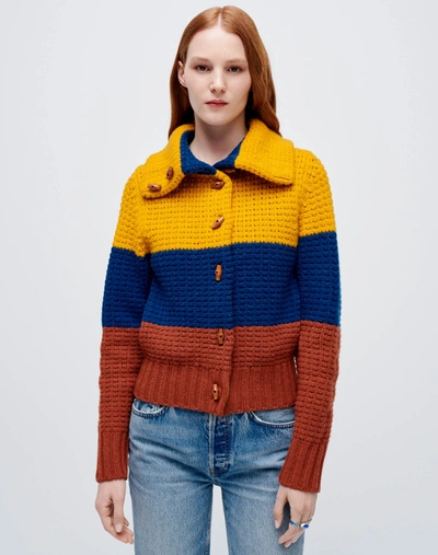 Re/done 70s Wool Sweater Jacket In Mustard Multi
