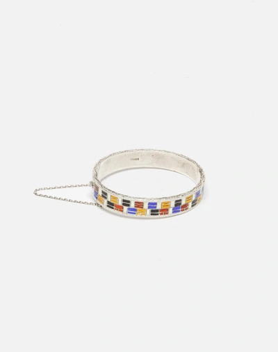 Marketplace 80s Enamel Geometric Cuff Bracelet -#422 In White