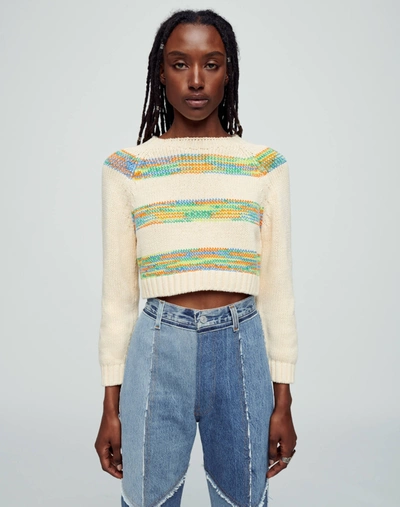 Re/done Cropped Space-dyed Striped Cotton Sweater In Ivory Space Dye