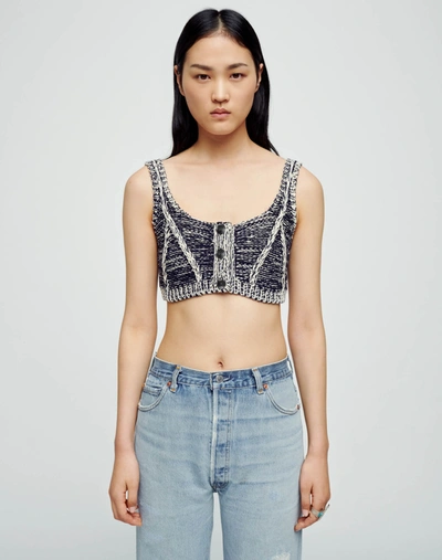 Re/done Knitted-cotton Bralette Top In Navy Combo