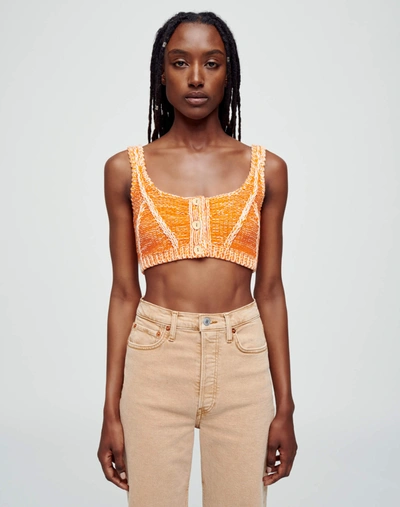 Re/done Cropped Cotton-blend Top In Orange Combo