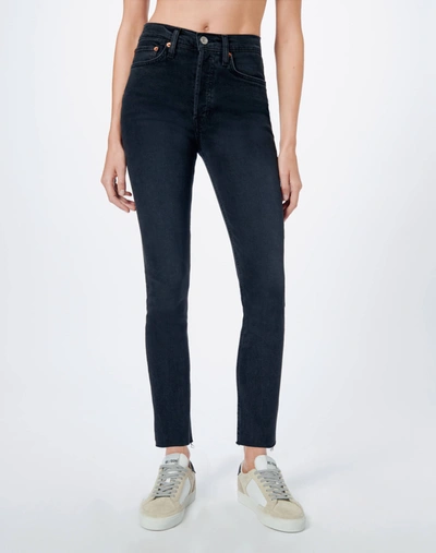 Re/done Comfort Stretch High Rise Ankle Crop In Faded Black