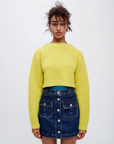 Re/done Rib-knit Cropped Wool Jumper In Lime