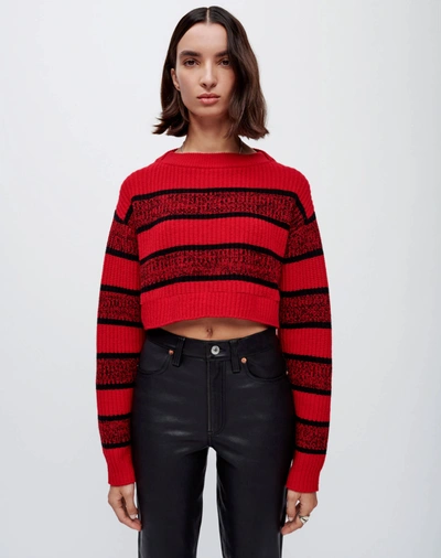 Re/done Cropped Stripe-pattern Jumper In Red Black Rugby