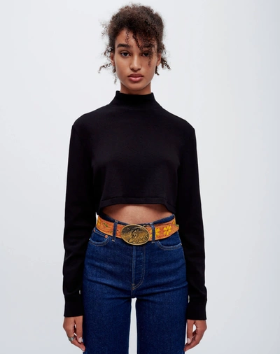Re/done Cropped Mock Neck Cotton Sweater In Black