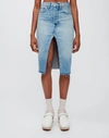 Re/done Distressed Organic Denim Midi Skirt In Opal Indigo