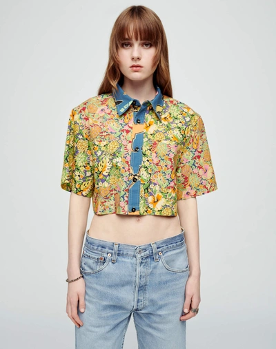 Re/done Oversized Crop Shirt In Multi Pineapple