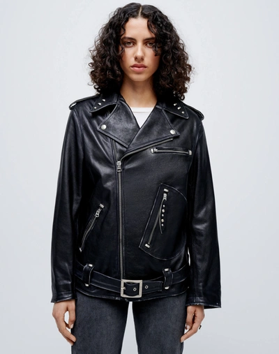 Re/done Oversized Moto Jacket In Black Leather