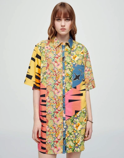 Re/done Oversized Patchwork Shirtdress In Multi Pineapple