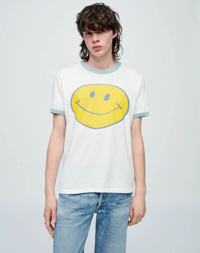 Re/done Smiley Ringer Tee In Old White Stone Blue