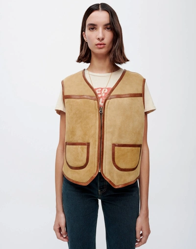 Re/done Zip-front Shearling Vest In Brown