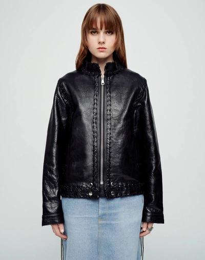 Re/done Whipstitch Leather Jacket In Black Leather