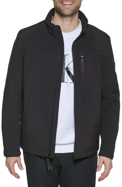 Calvin Klein Men's Sherpa Lined Classic Soft Shell Jacket In Black