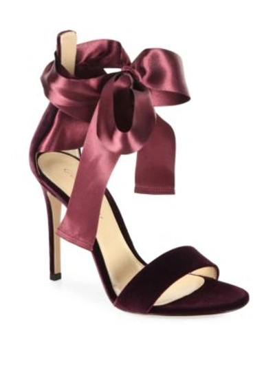 Gianvito Rossi Gala Velvet & Satin Ankle-tie Sandal In Prune