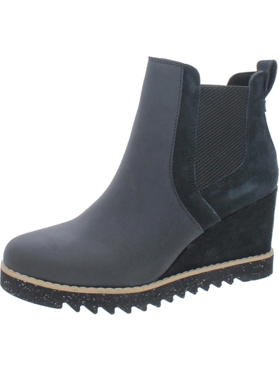 Toms Maddie Boot Womens Leather Almond Toe Wedge Boots In Black
