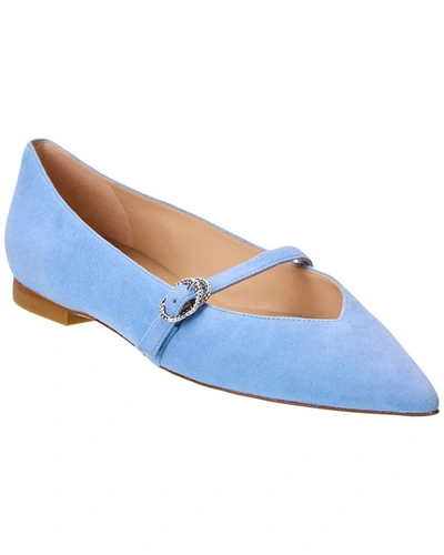 Stuart Weitzman Crystal Buckle Suede Flat In Blue