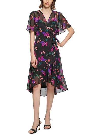 Calvin Klein Womens Floral Print Hi-low Wrap Dress In Multi