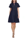 DKNY WOMENS TIERED TIE-NECK FIT & FLARE DRESS