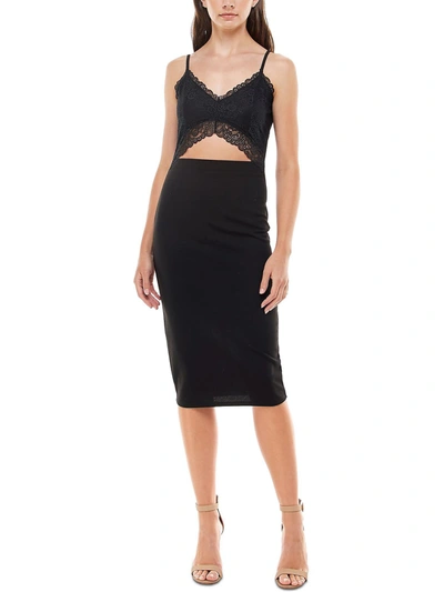 Almost Famous Juniors Womens Lace Cut Out Midi Dress In Black