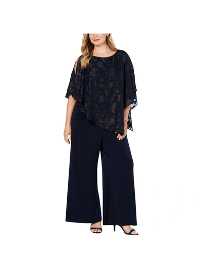 Connected Apparel Plus Womens Printed Overlay Jumpsuit In Blue
