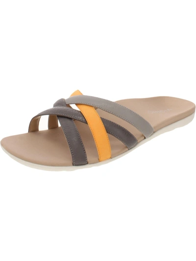 Vionic Dava Womens Leather Strappy Flat Sandals In Grey