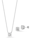 Glaze Jewelry Round Cubic Zirconia Stud Earrings & Pendant Necklace Set In Silver