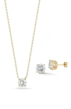 Glaze Jewelry Round Cubic Zirconia Stud Earrings & Pendant Necklace Set In Gold