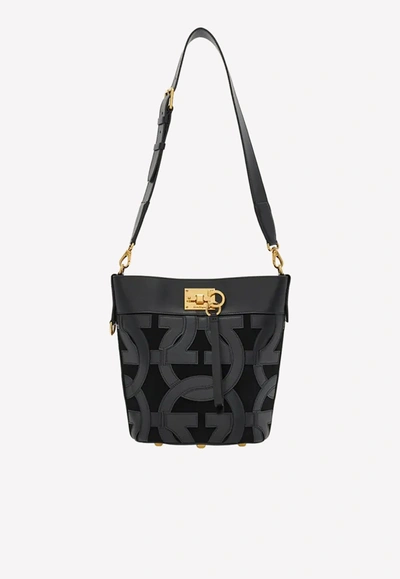 Ferragamo 3d Gancini Studio Shoulder Bag In Black