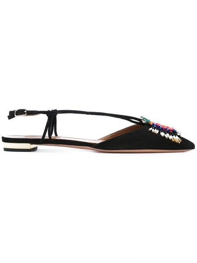 Aquazzura Woman Samba Embellished Suede Point-toe Flats Black