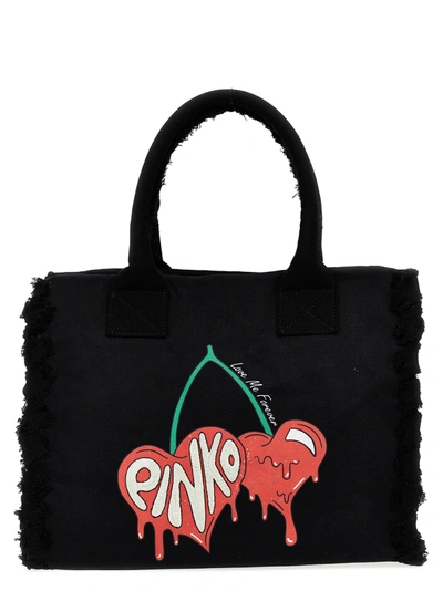 Pinko Beach Logo-print Tote Bag In Black