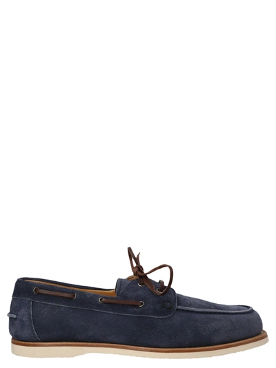 Brunello Cucinelli Lace-up Suede Boat Shoes In Blue