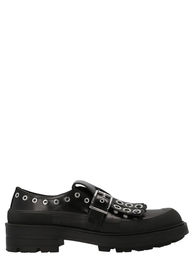 Alexander Mcqueen Boxcar Eyelet-studded Leather Derby Shoes In Black