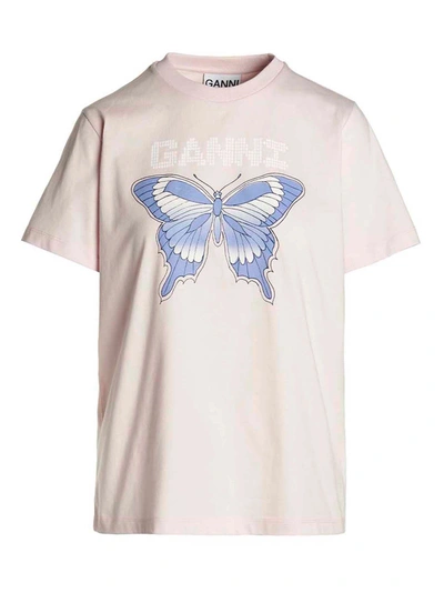 Ganni Basic Jersey Butterfly Relaxed T-shirt In Pink