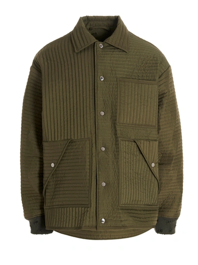 Khrisjoy Chore Quilted Stripes Down Jacket In Green