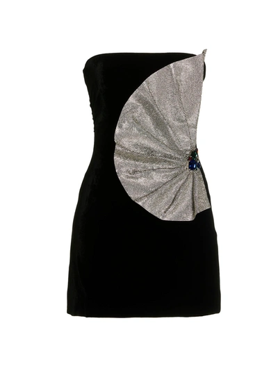 Nué Diamond Strapless Velvet Crystal Fan Mini Dress In Black