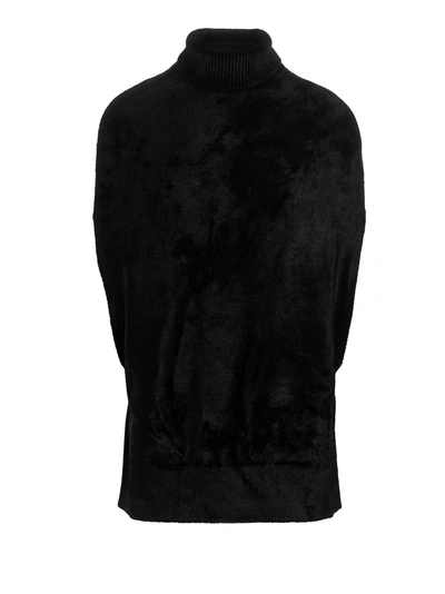 Sapio Roll-neck Knitted Velvet Cape In Black