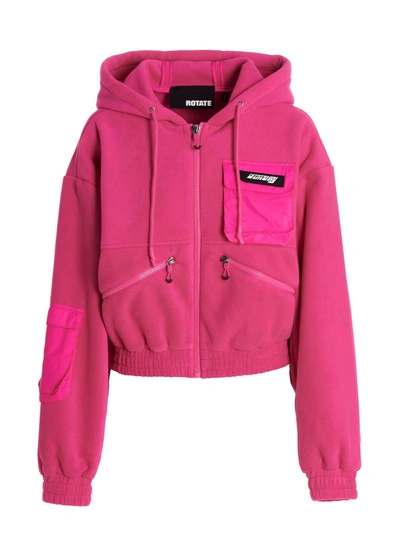 Rotate Birger Christensen Sunday Cropped Appliquéd Shell-trimmed Recycled-fleece Hoodie In Fuchsia