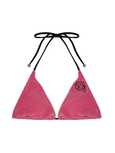 Karl Lagerfeld Ikonik 2.0 Lurex Bandeau Bikini Top In Pink