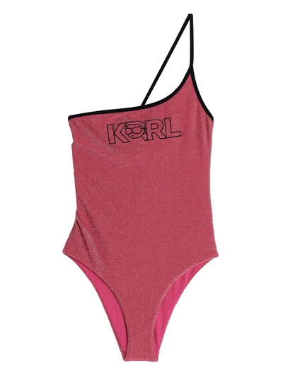 Karl Lagerfeld Ikonik 2.0 Lurex Swimsuit In Pink